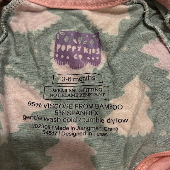 Poppy Kids Co Pink Christmas Tree Holiday Ruffle Bamboo Romper Pajamas - Picture 4 of 9